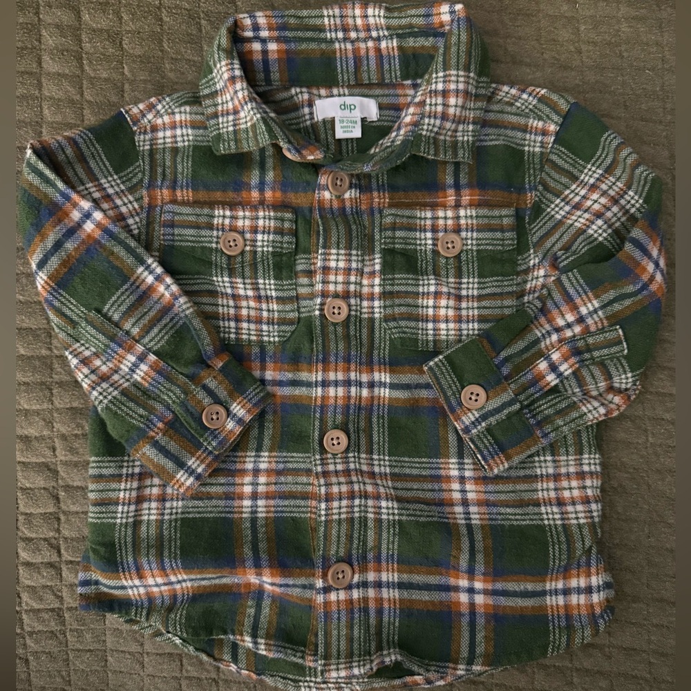 Dip Kids Green and Blue Plaid Button Down Shirt